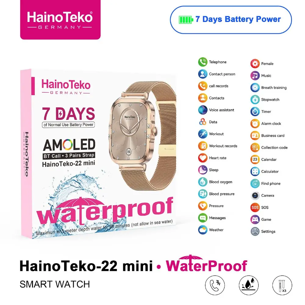HAINO TEKO 22 Mini tunisie , Meilleur Prix Tunisie , Montre Smartwatch , Appel Bluetooth , Rose gold , montre connectée femme