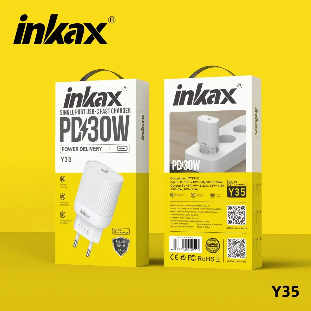 charge rapide tunisie, charge fast tunisie, charge type c tunisie, Chargeur Rapide INKAX Y35 30W Samsung iPhone Infinix Redmi