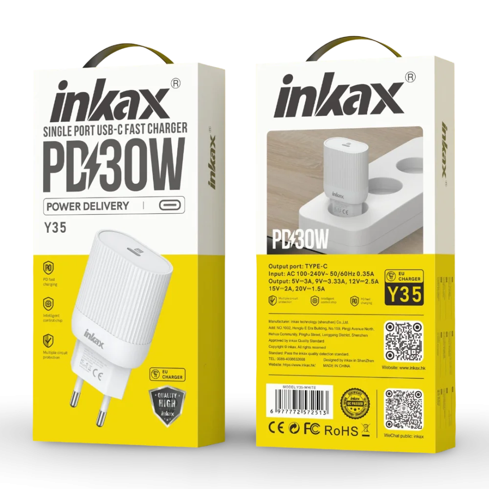 charge rapide tunisie, charge fast tunisie, charge type c tunisie, Chargeur Rapide INKAX Y24 20W Samsung iPhone Infinix Redmi