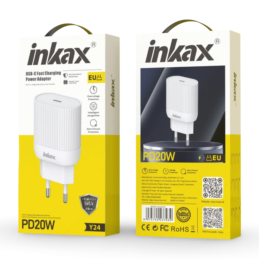 charge rapide tunisie, charge fast tunisie, charge type c tunisie, Chargeur Rapide INKAX Y24 20W Samsung iPhone Infinix Redmi