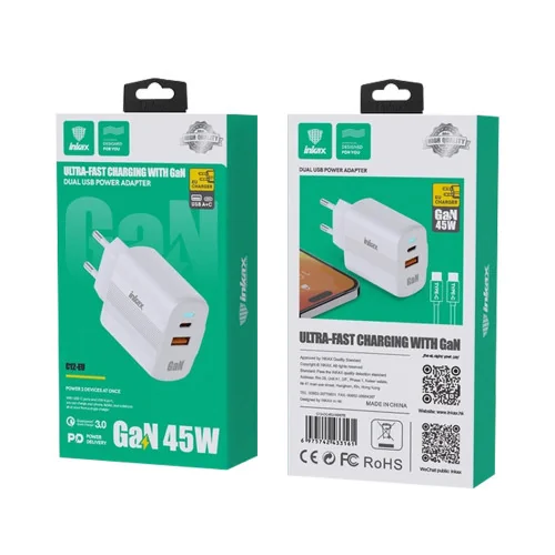 charge rapide tunisie, charge fast tunisie, charge type c tunisie, Chargeur Rapide INKAX C12 45W Samsung iPhone Infinix Redmi 2