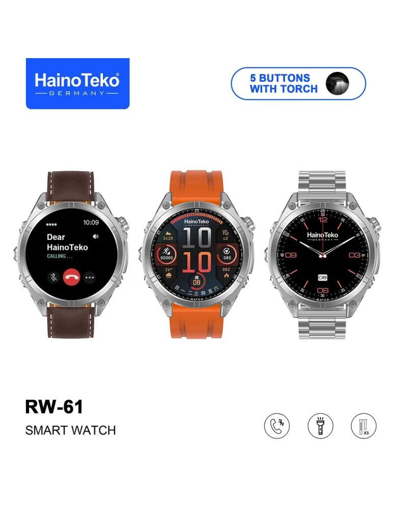 HAINO TEKO RW-61 Marron , Meilleur Prix Tunisie , Montre Smartwatch , Appel , Bluetooth , 3 ceintures, connectée