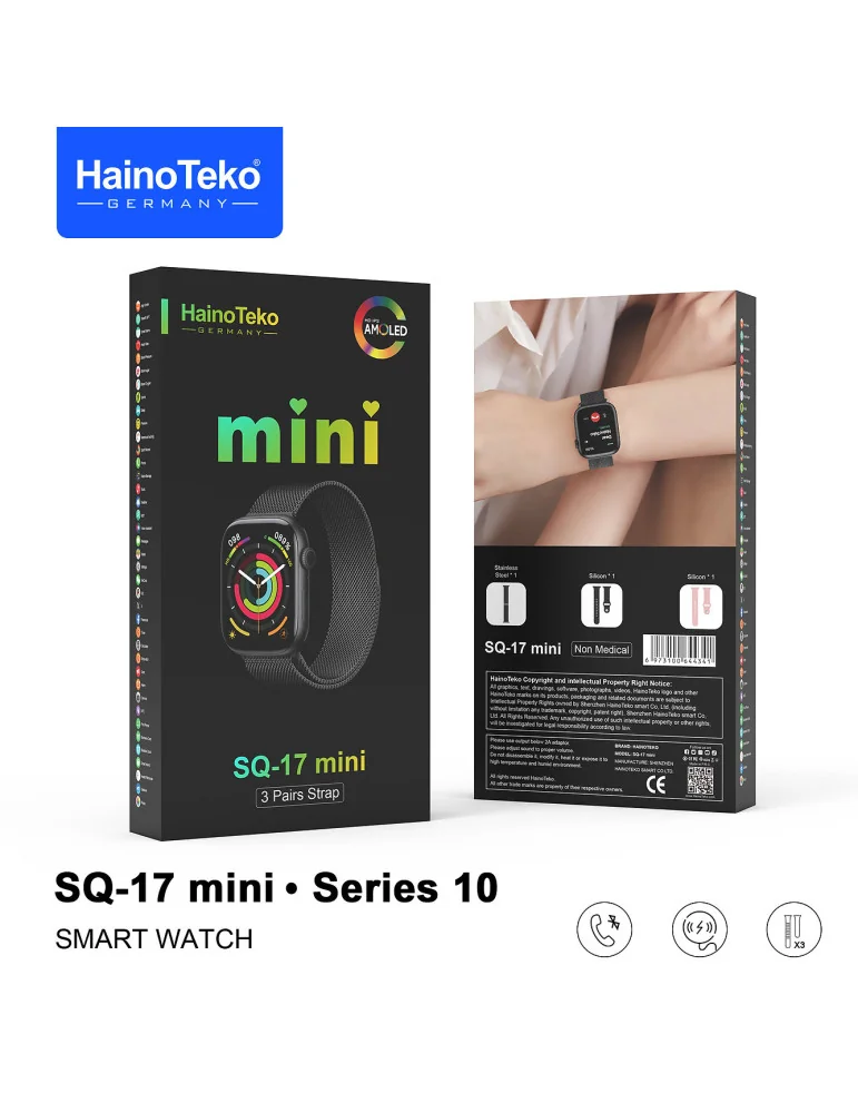 Contenu boîte HainoTeko-16 Silver — montre, 3 bracelets, câble magnétique