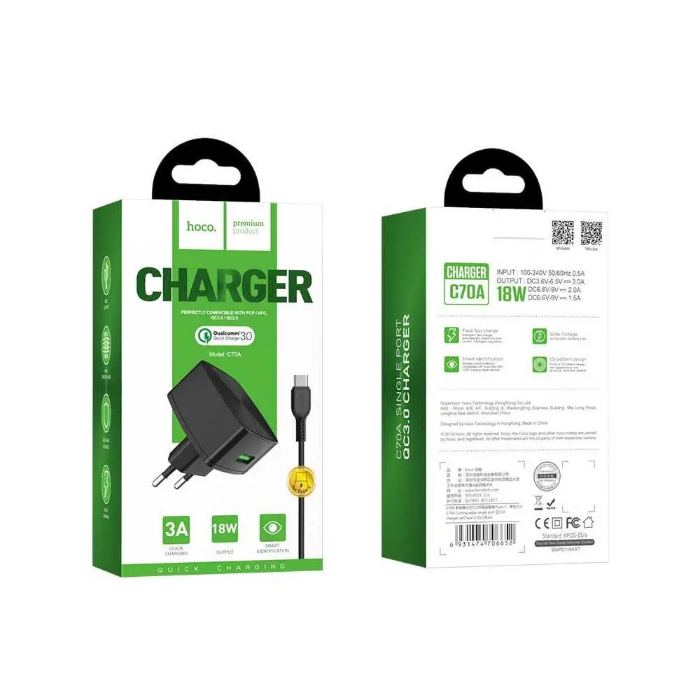 Chargeur Fast QC3 HOCO 18W C70A Tunisie meilleur prix
