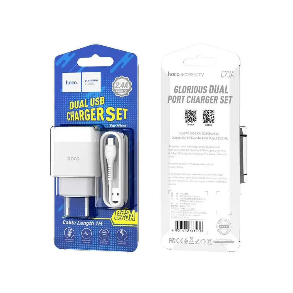 Chargeur HOCO 2.4A C73A Micro Tunisie meilleur prix