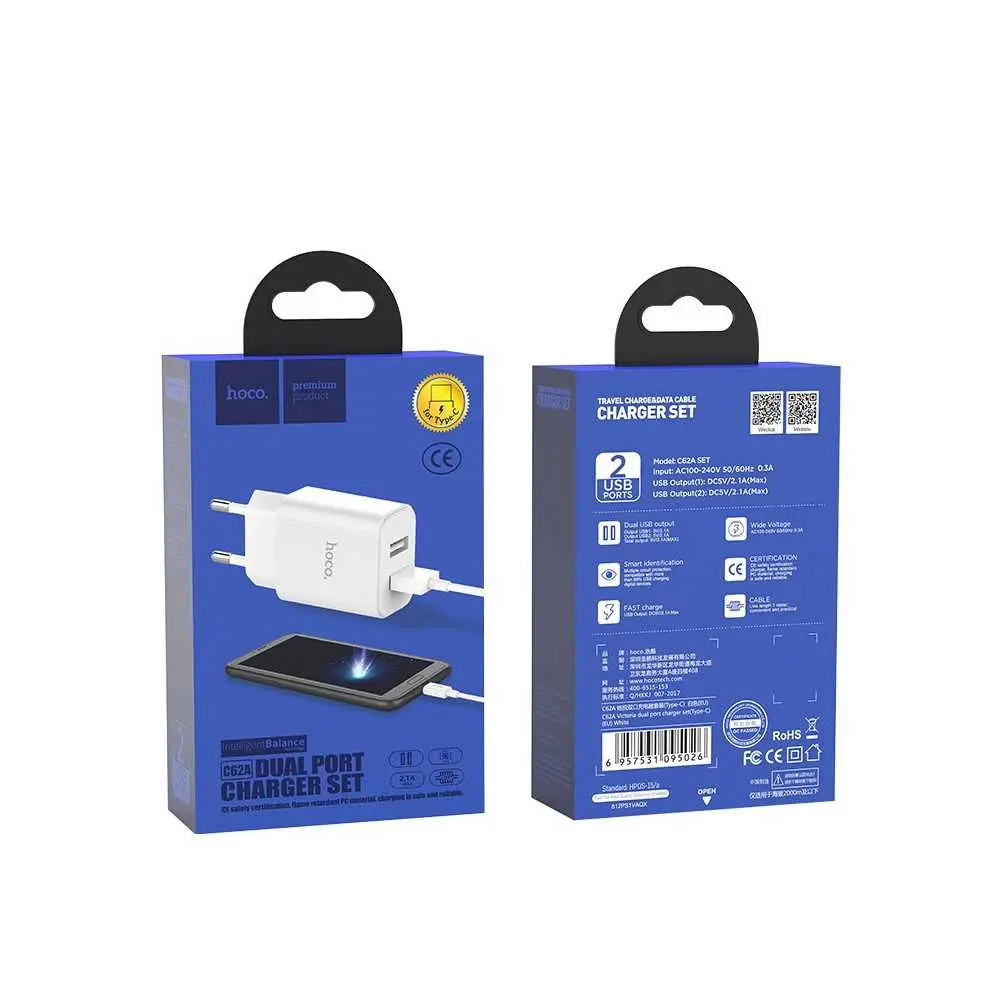 Chargeur HOCO 2.1A C62A Type C Tunisie meilleur prix