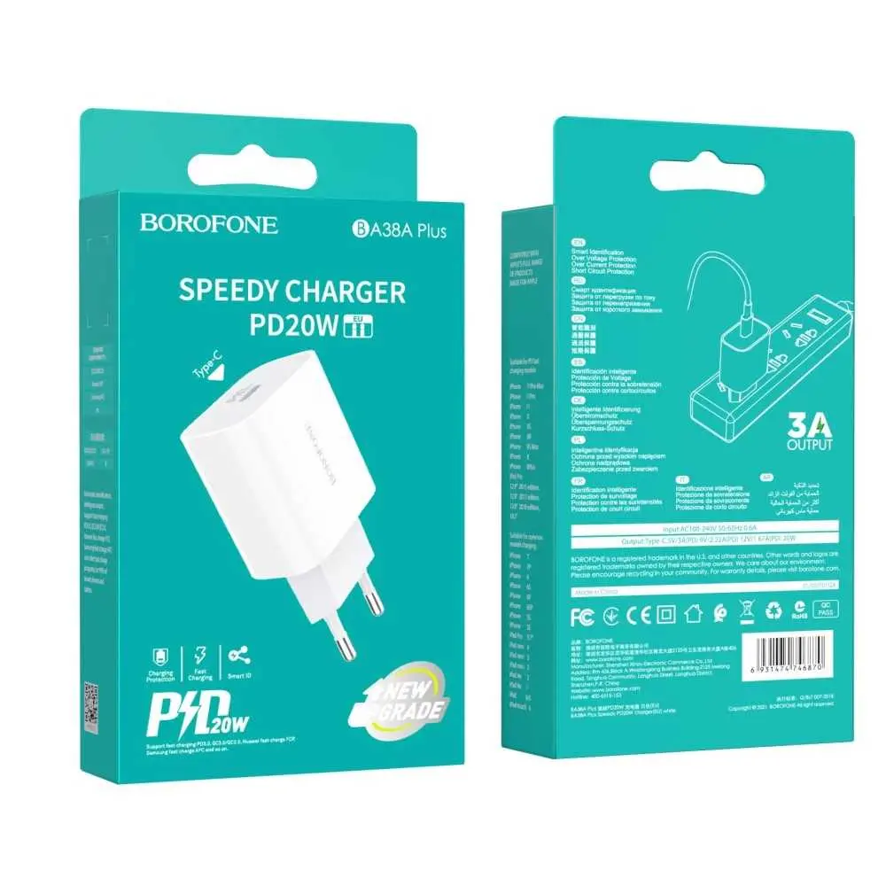 Tête chargeur Fast PD Charge BOROFONE 20W BA38A Tunisie meilleur prix