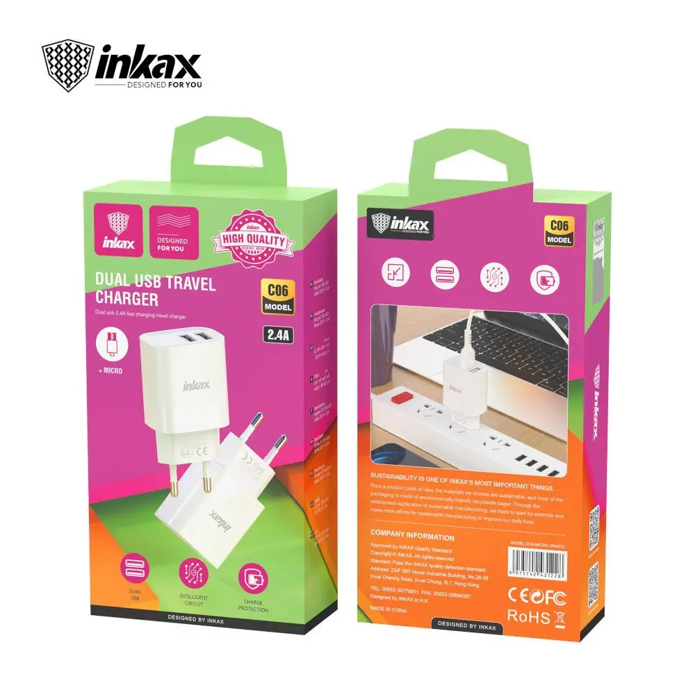 Chargeur INKAX C06 Micro 12W chargeur rapide Meilleur Prix Tunisie double USB Android iphone