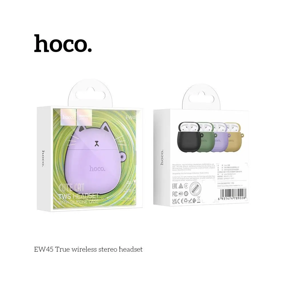 kit Bluetooth Hoco EW45 Chat Violet Tunisie écouteur AirPods pas cher meilleur prix