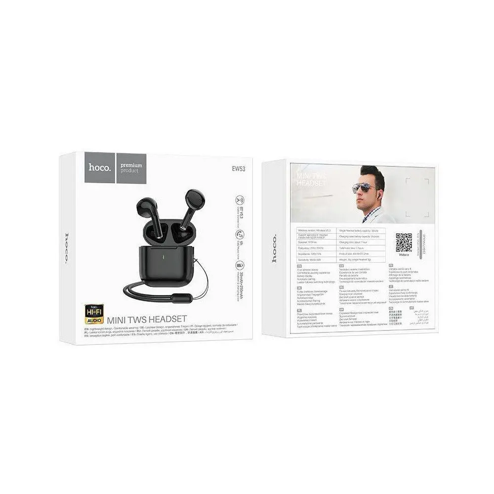 kit Bluetooth Hoco EW53 Noir Tunisie écouteur AirPods pas cher meilleur prix Écouteurs Bluetooth sans fil HOCO EW53 Tunisie